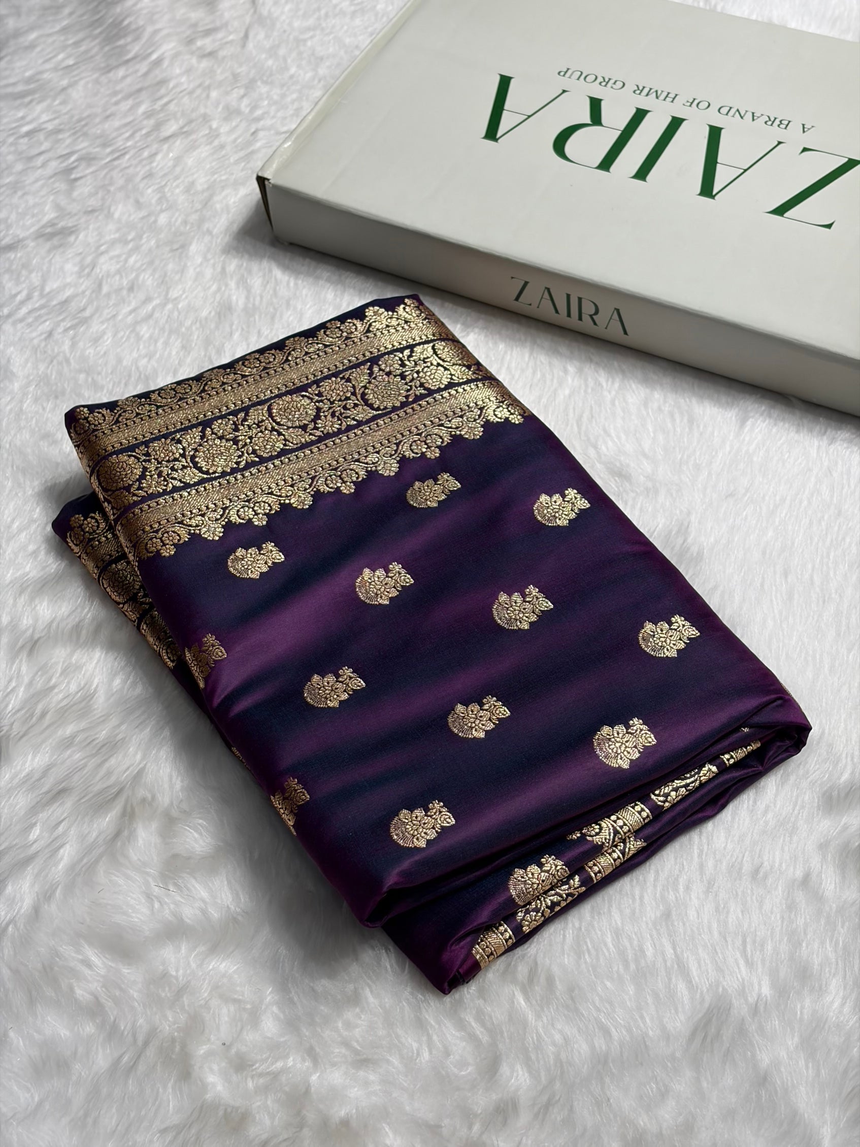 Wine Booti Pattern Satin Katan Silk Saree SK49