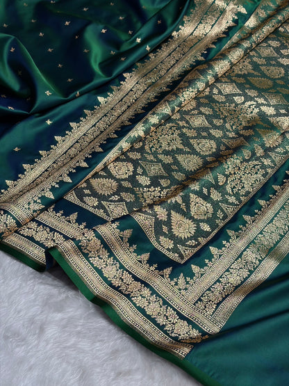 Cross Green Banarasi Booti Katan Silk Saree SKM17