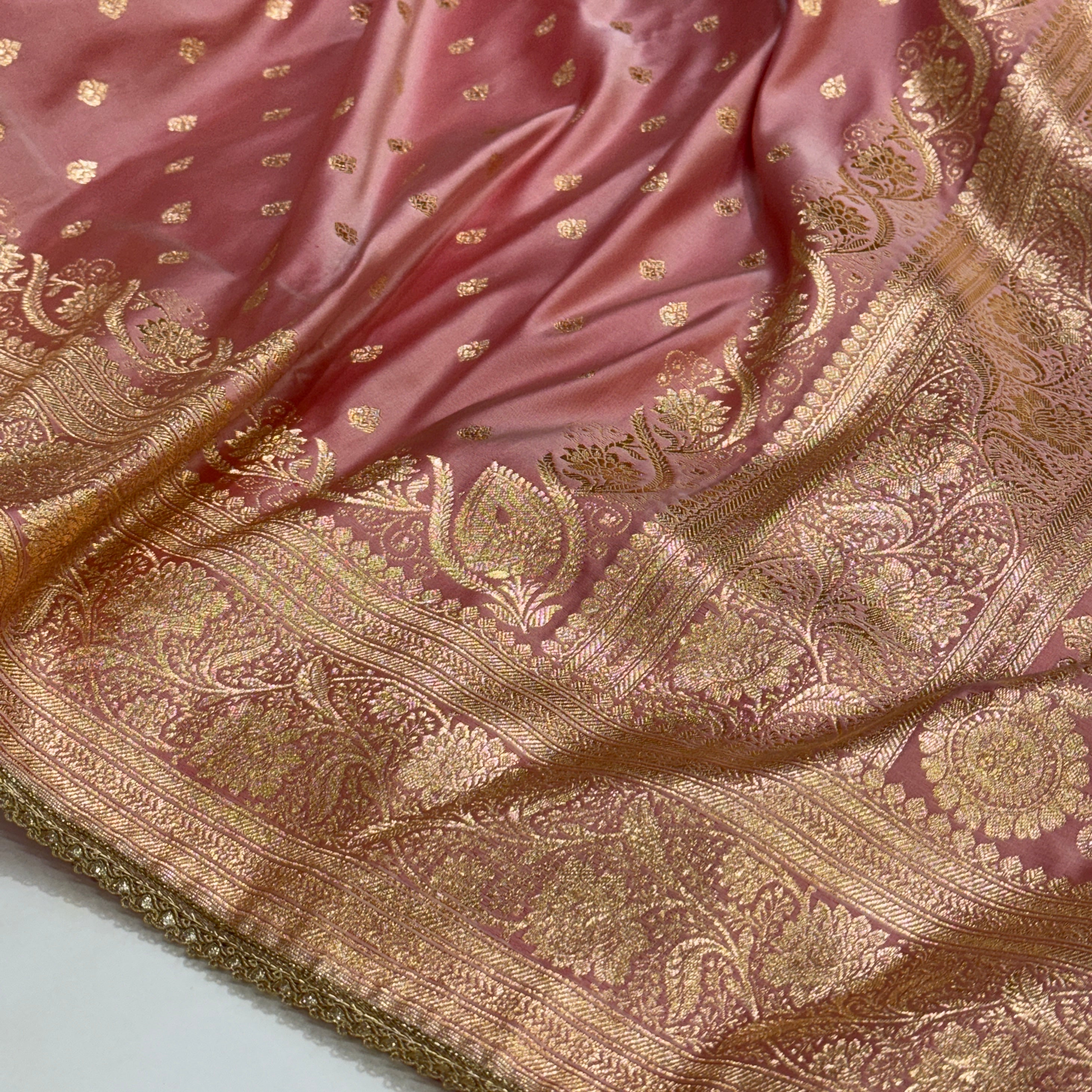 Banarasi Satin Katan Silk Saree In Baby Pink Shades with gotta Patti