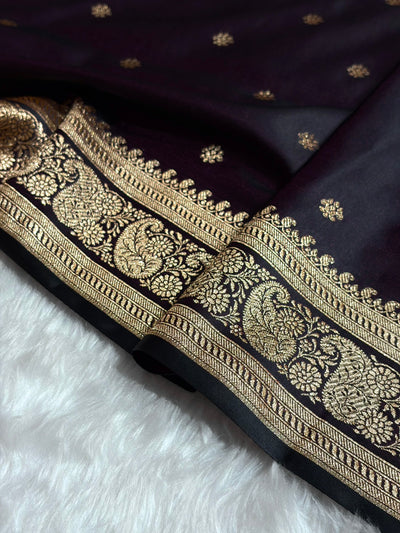 Banarasi Satin Katan Saree With Boota Pattern in Dark Wine Shades SK127