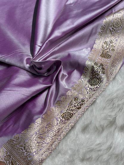 Banarasi Lavender Shades Tanchoi Motif With Swarovski Work Mashru Silk Saree BMST-10