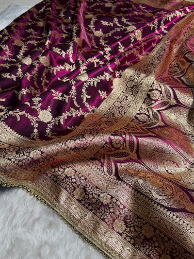 Satin Silk Banarasi Jaal In Wine Shades With Gotta Patti  SSGP14
