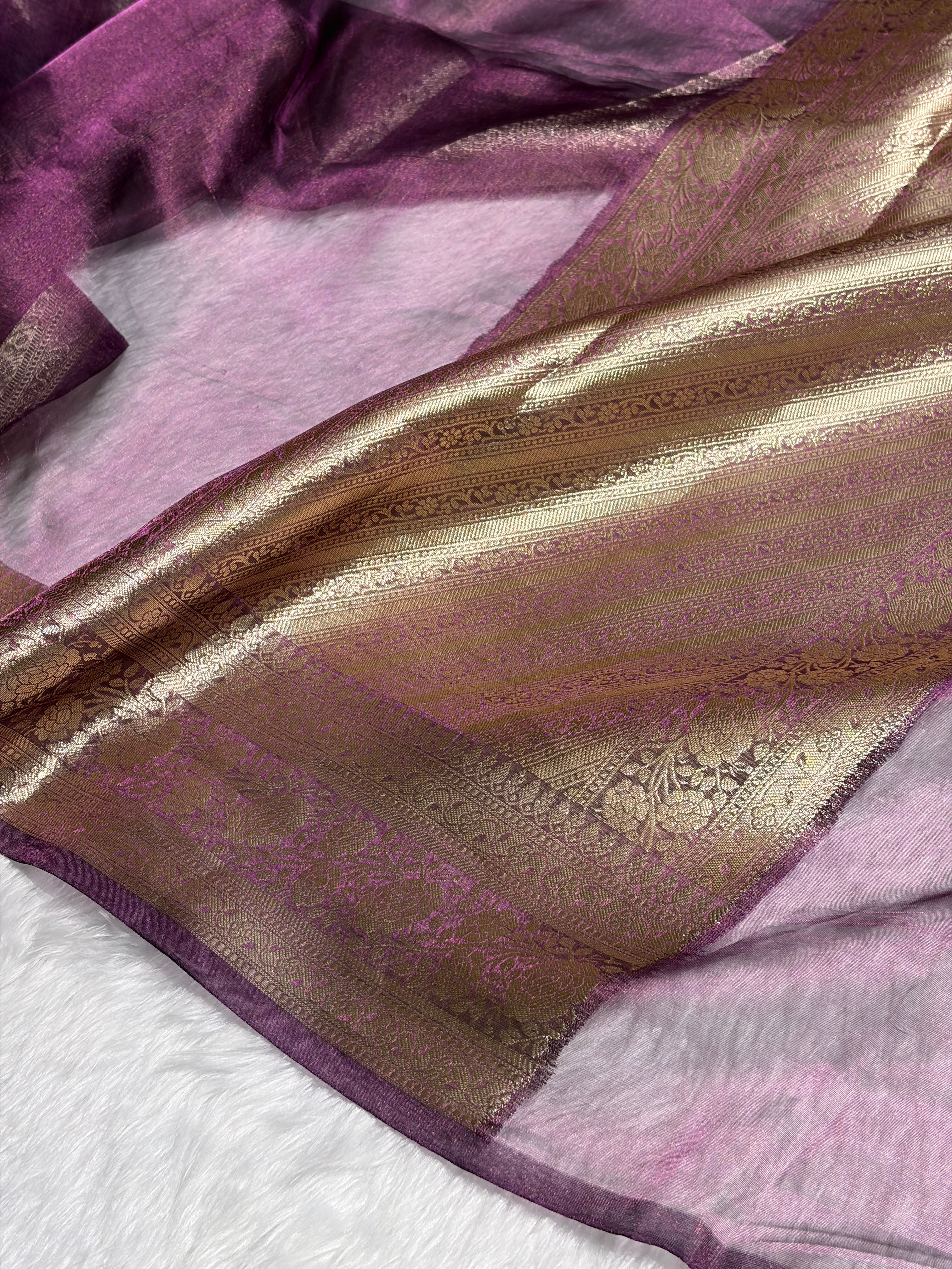 Wine Shades Pure Tissue Silk Saree with Brocade Blouse PT-08