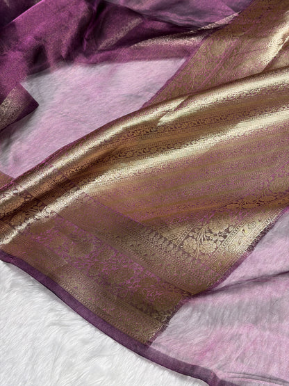 Wine Shades Pure Tissue Silk Saree with Brocade Blouse PT-08