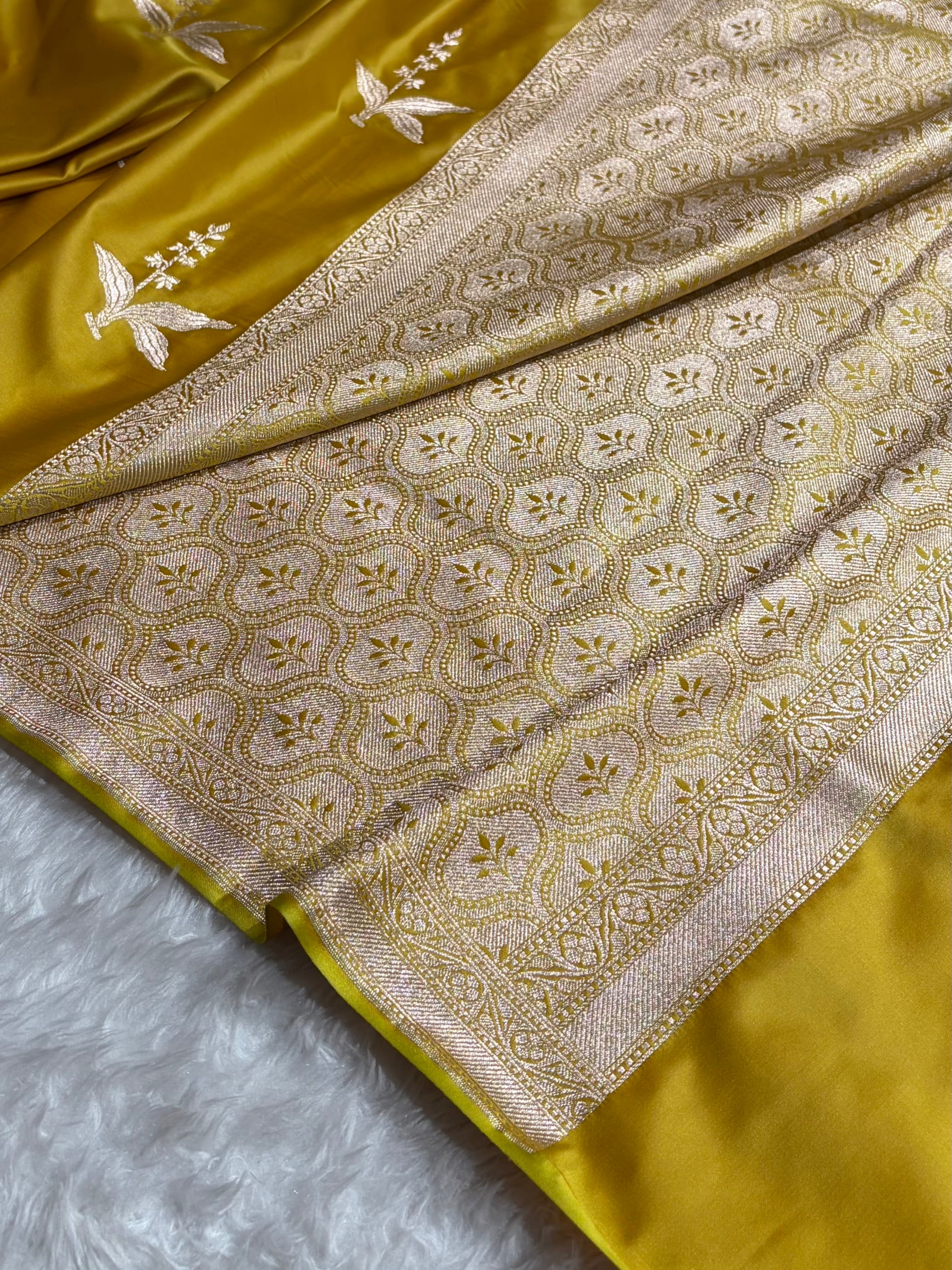 Mustard Floral Motif Mashru Silk Saree MSM-04