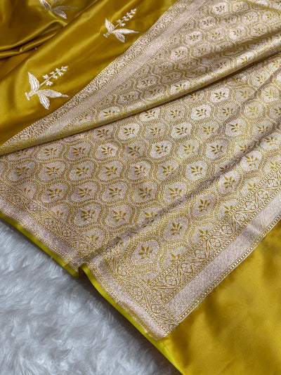 Mustard Floral Motif Mashru Silk Saree MSM-04