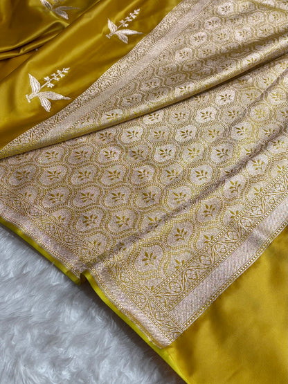 Mustard Floral Motif Mashru Silk Saree MSM-04