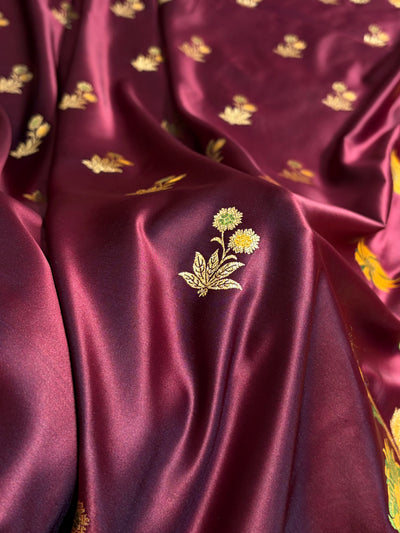 Banarasi Satin Katan Saree Minakari Booti Pattern in Garnet Shades SK139