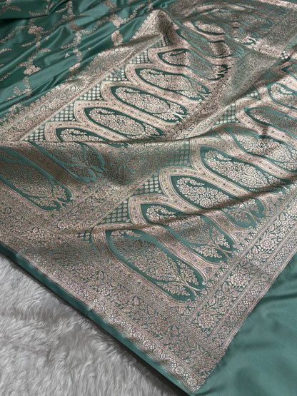 Sea Green Shades Banarasi With Floral Border Mashru Silk Saree MSM-127