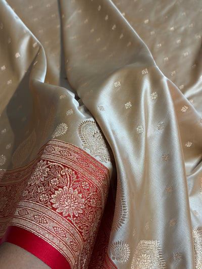 Banarasi Tusser with Red Booti Satin Katan Silk saree SK29