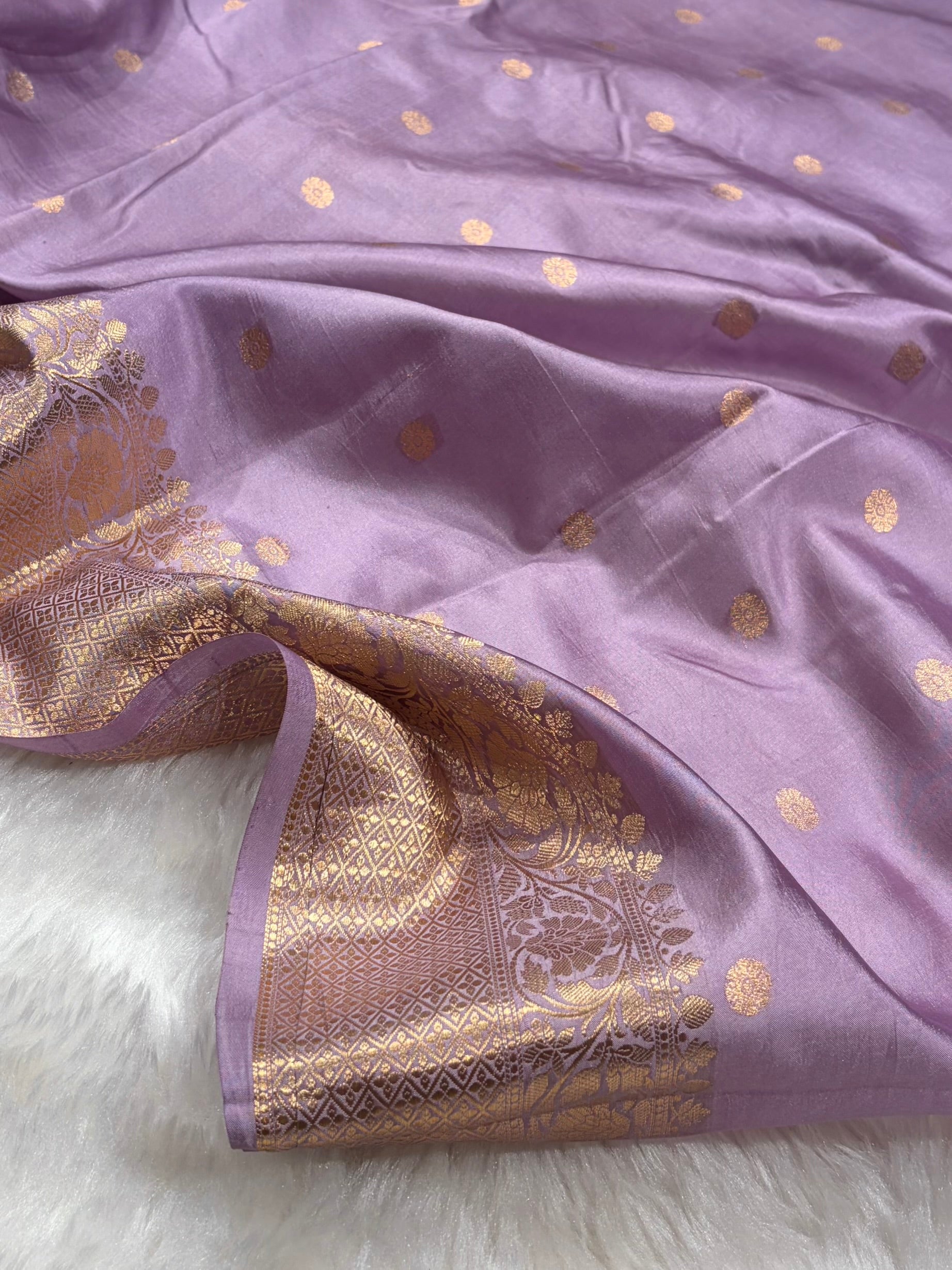 Banarasi Purple With Contrast Lavender Border & Meenakari Boota Handwoven Pure Katan Paper Silk RM-74