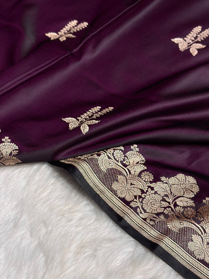 Wine Cross Floral Boota Mashru Silk Saree MSM-43