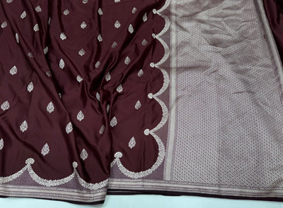 Dark Mahroon Scallop Mashru Silk Saree