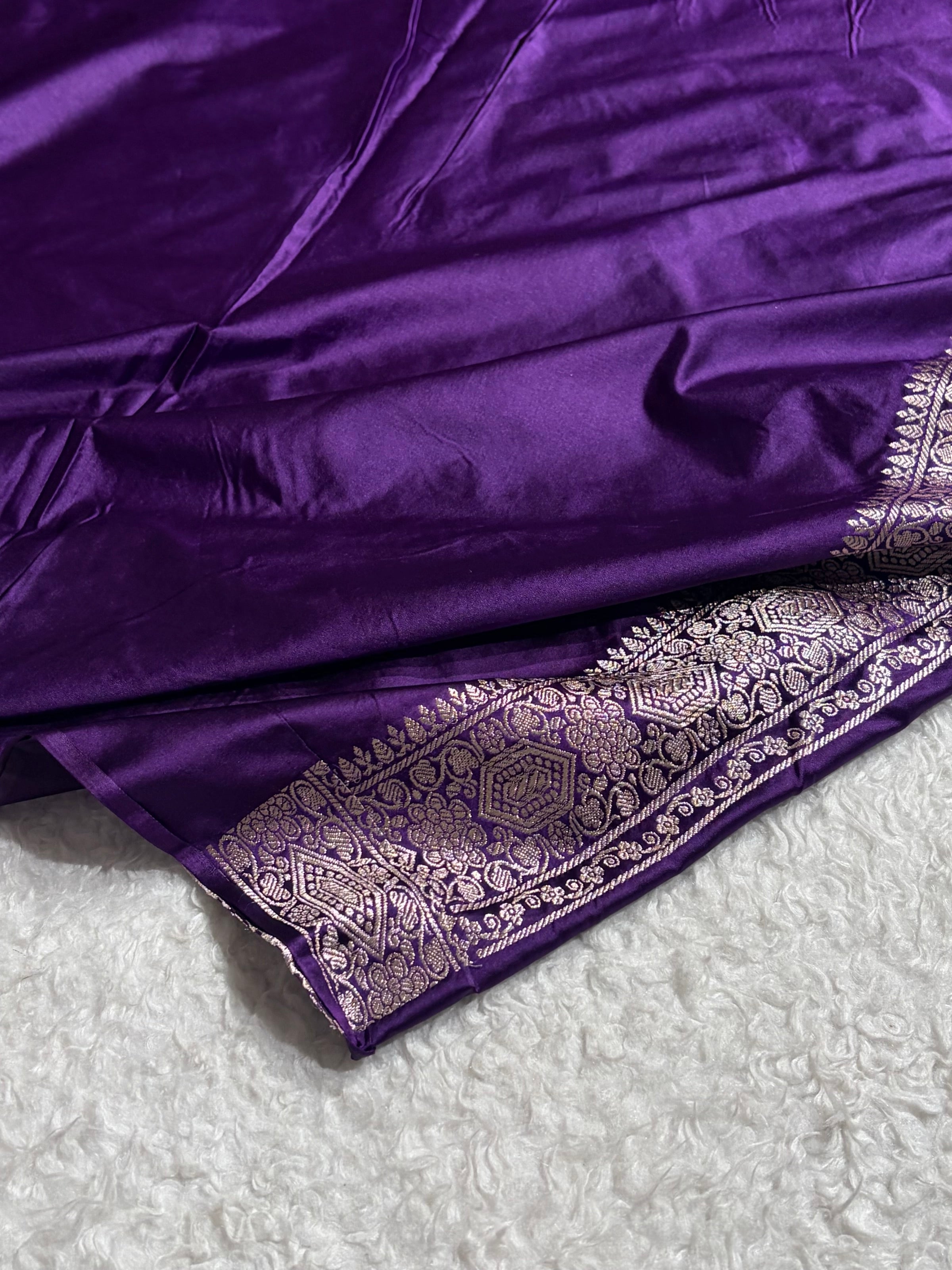 Banarasi Cross Pattern in Purple Shades Floral Mashru Silk Saree MCS93