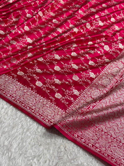 Banarasi Rani Pink Shades Floral Mashru Silk Saree MCS92