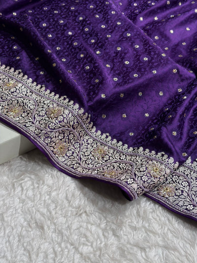 Purple Shades Booti Tanchoi With Ari & Zardozi Work Mashru Silk Saree BMCS49
