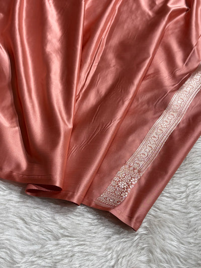 Peach Shades Banarasi With Floral Booti Pattern Mashru Silk Saree MSM-133