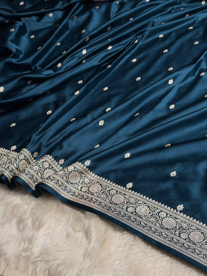 German Blue Shades Booti Mashru Silk Saree MS68