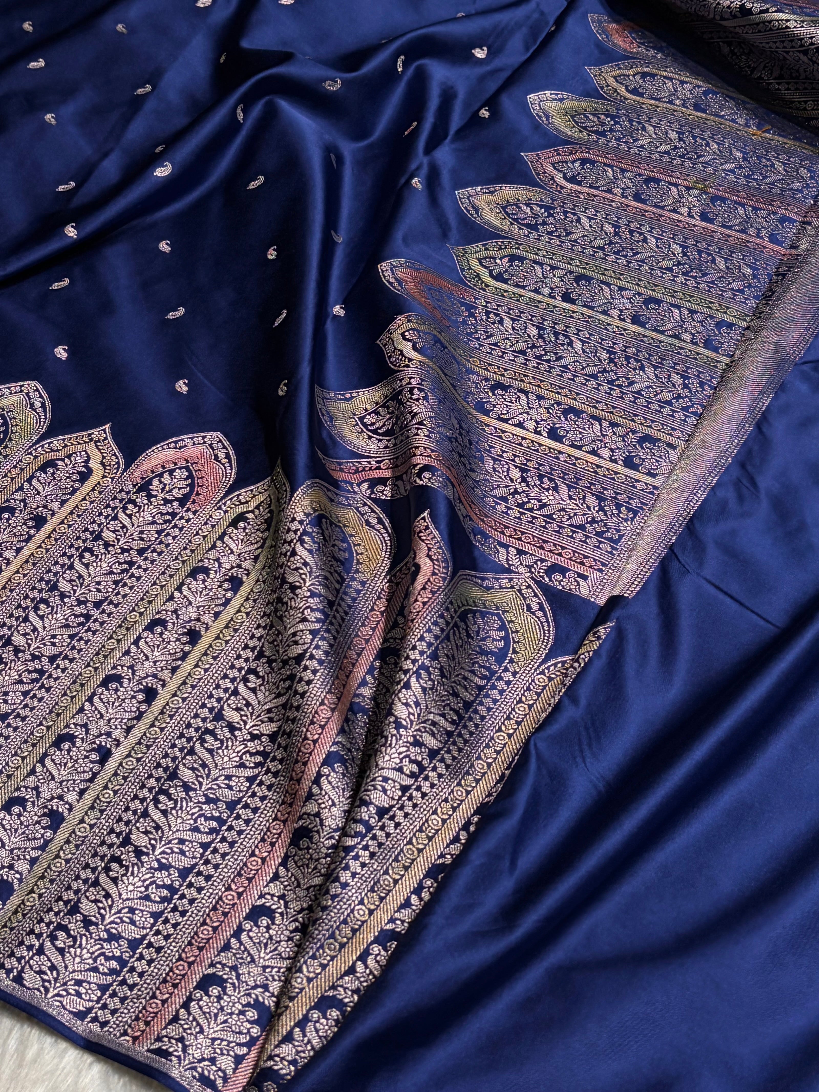 Skirt Border Royal Blue Minakari Mashru Silk Saree MS13