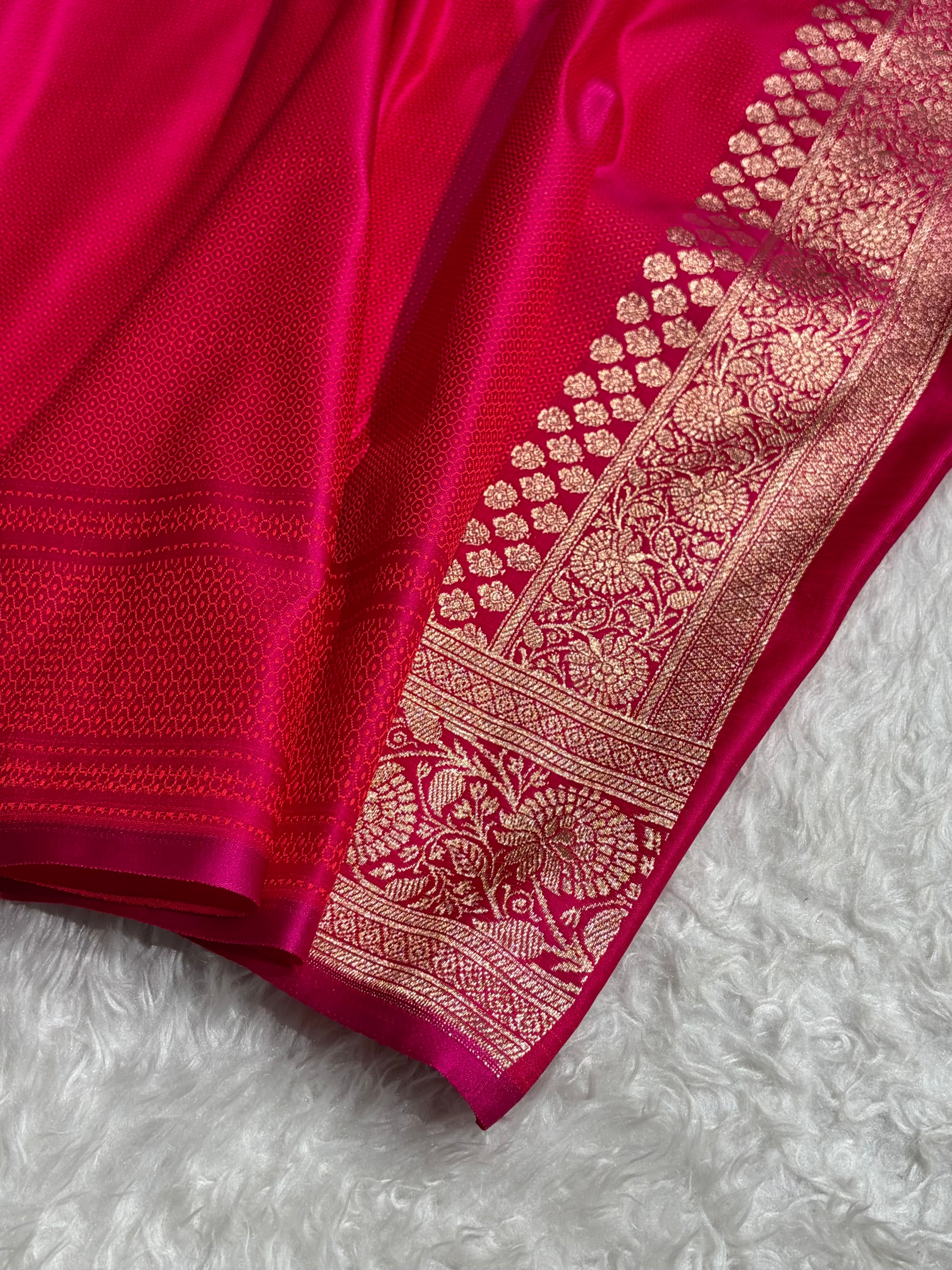 Banarasi Satin Katan Saree Contrast Firozi / Rani Shades SK132