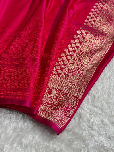 Banarasi Satin Katan Saree Contrast Firozi / Rani Shades SK132