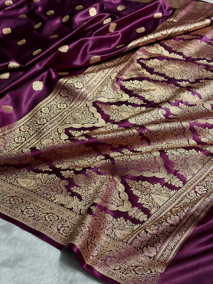 Wine Booti Pattern Satin Katan Silk Saree SK65