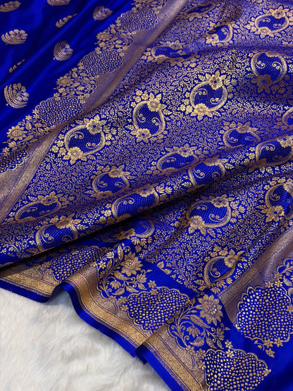 Royal Blue Unique Boota Pattern Satin Katan Silk Saree SK70