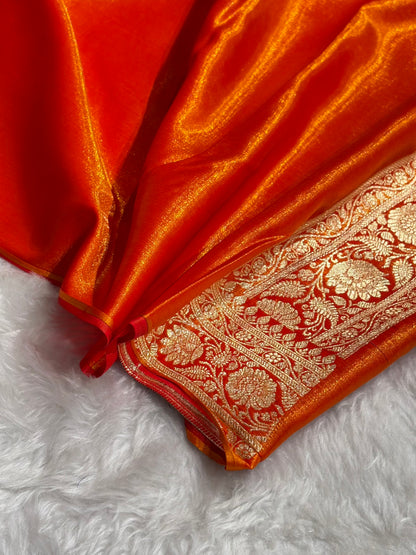 Satin Silk Banarasi Jaal In Fire Gold Shades SS18