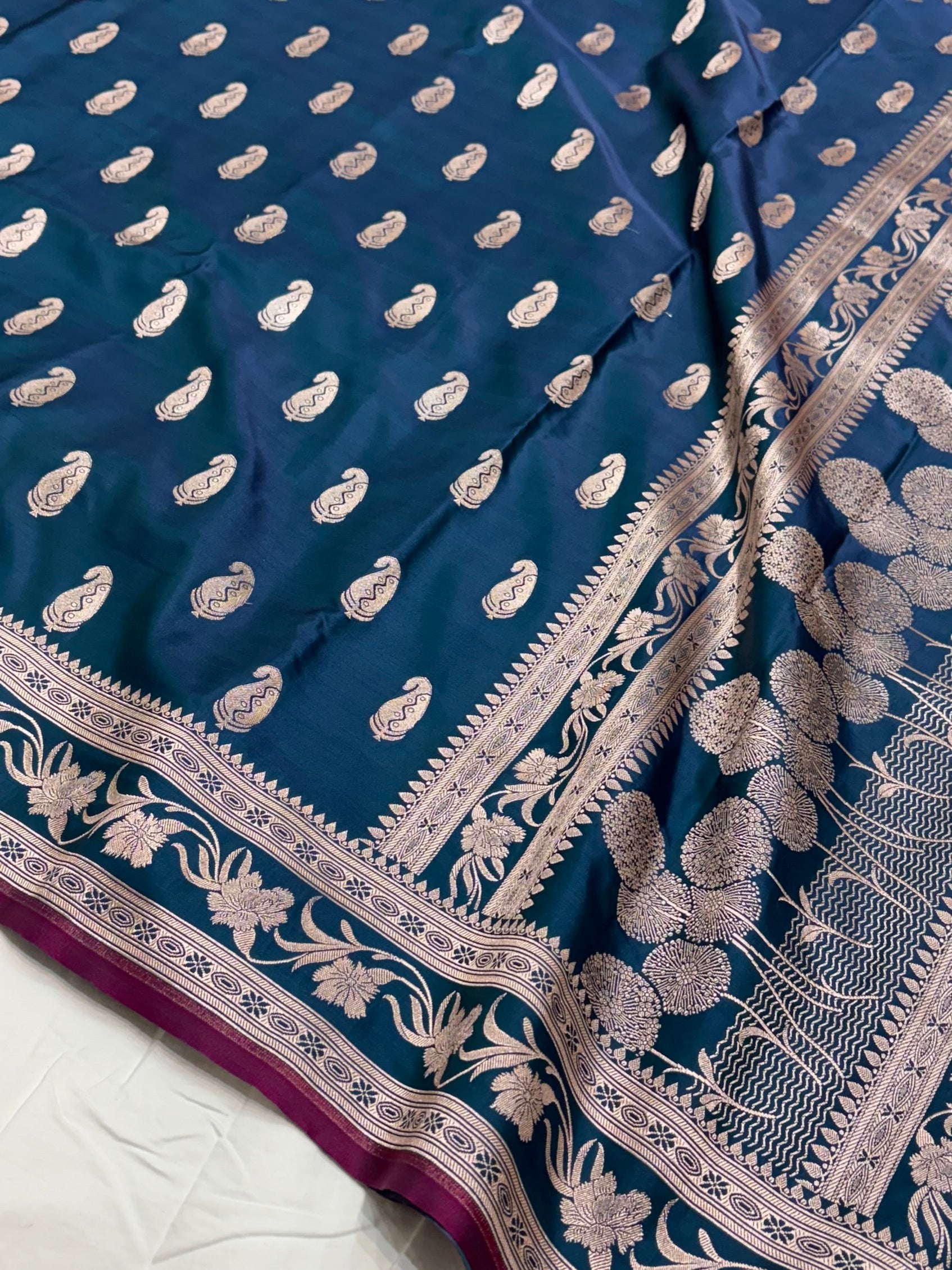 German Blue Shade With Booti Pattern Mashru Silk Saree