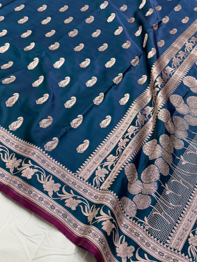 German Blue Shade With Booti Pattern Mashru Silk Saree