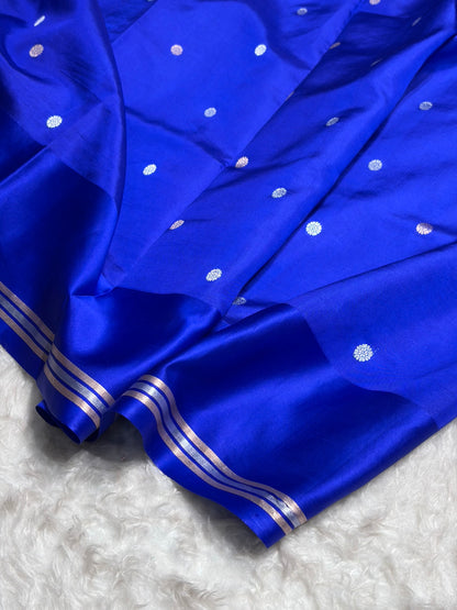 Royal Blue Shades Handwoven Pure Raw Paper Katan Silk RM-64