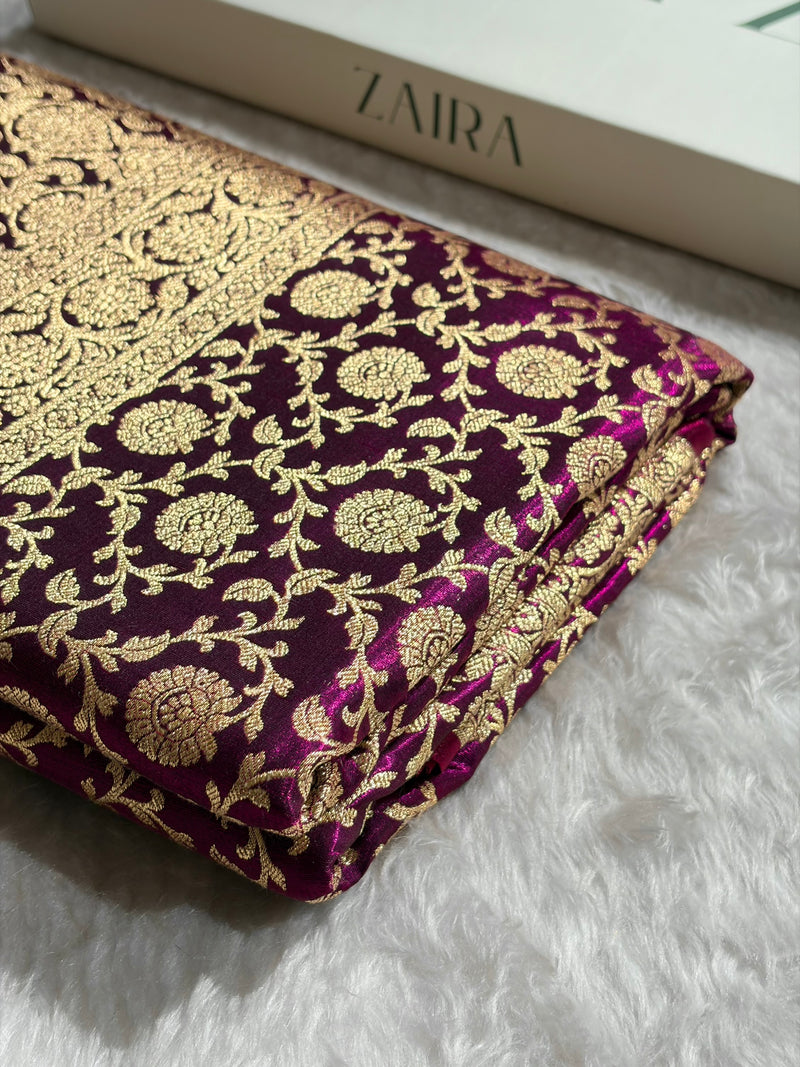 Banarasi Satin Silk Jaal in Wine Shades SS21