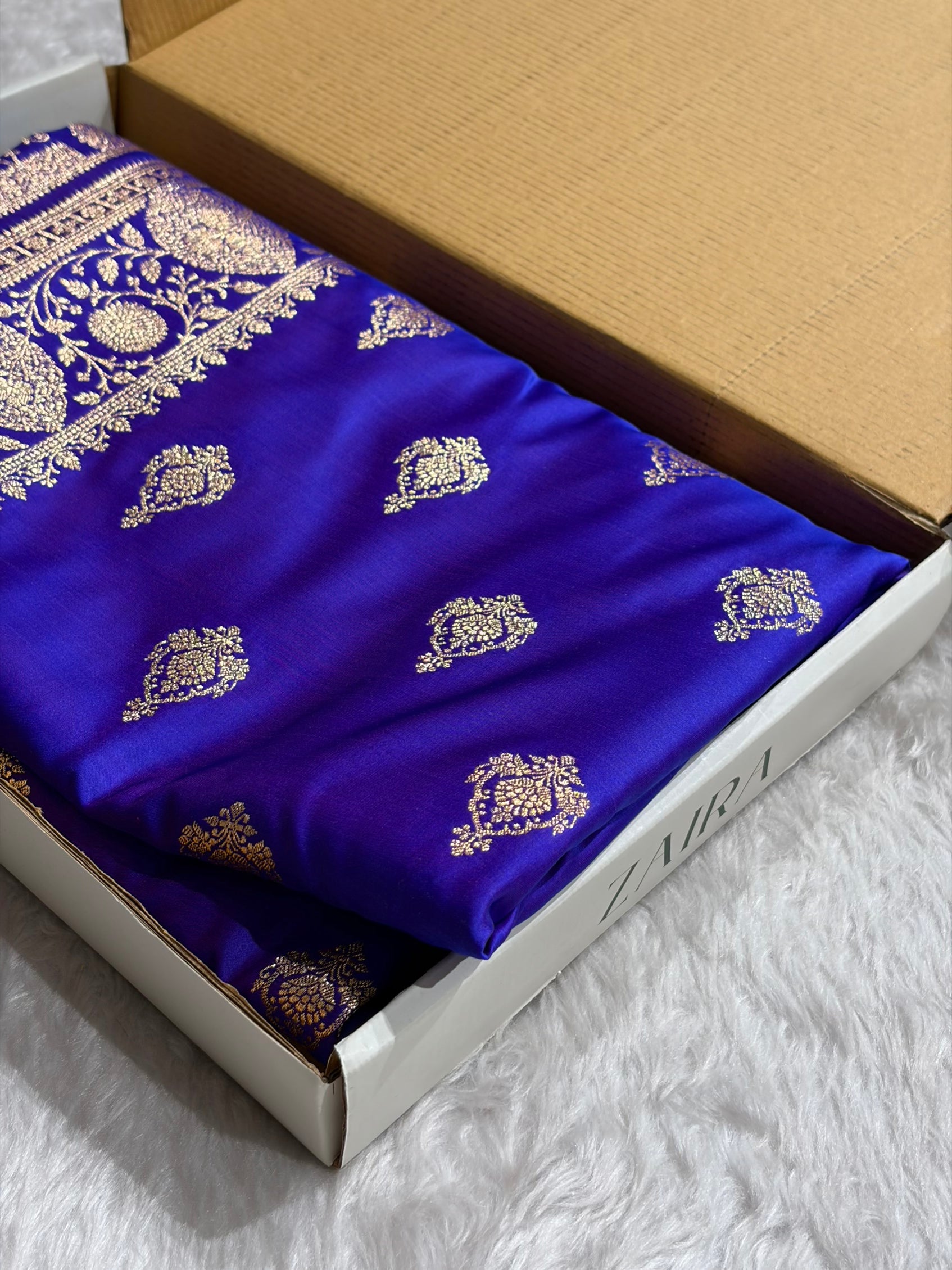 Banarasi Satin Katan Saree With Boota in Royal Purple Shades SK98