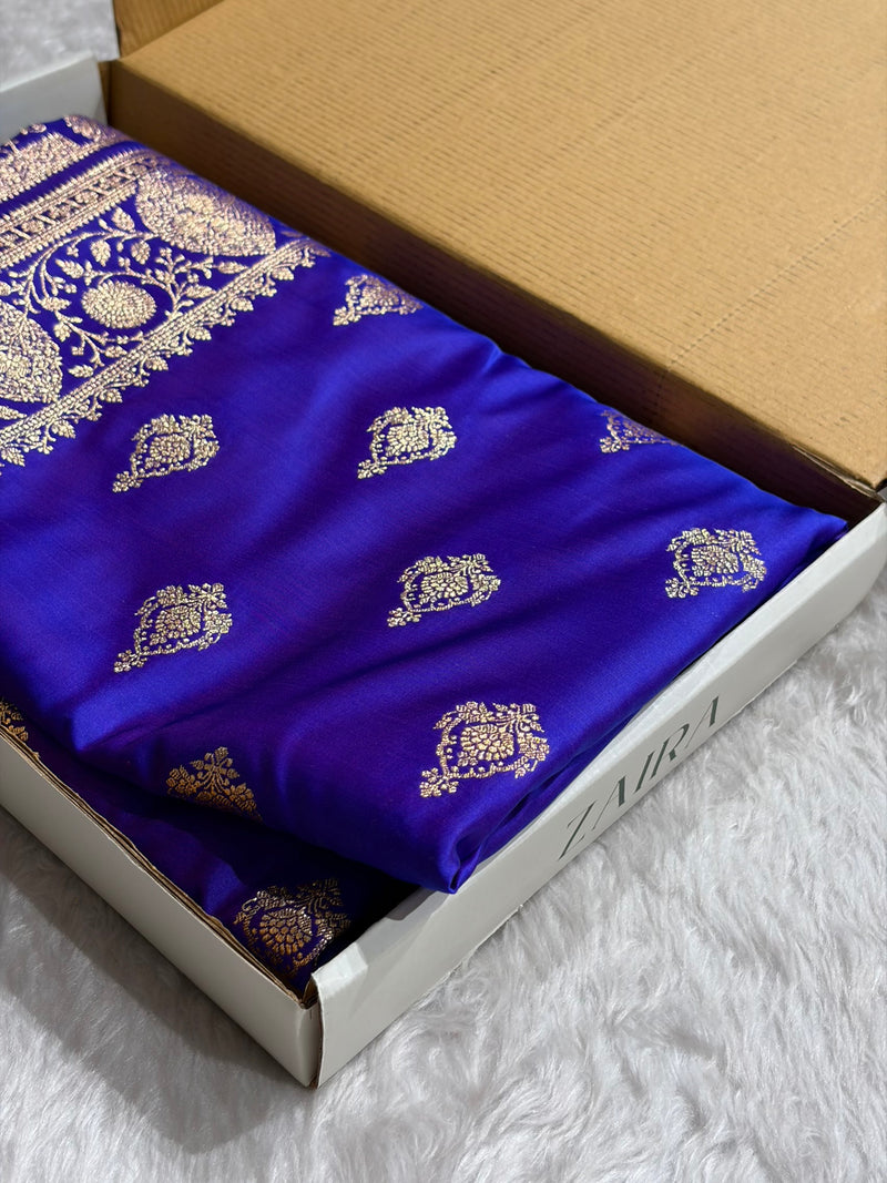 Banarasi Satin Katan Saree With Boota in Royal Purple Shades SK98