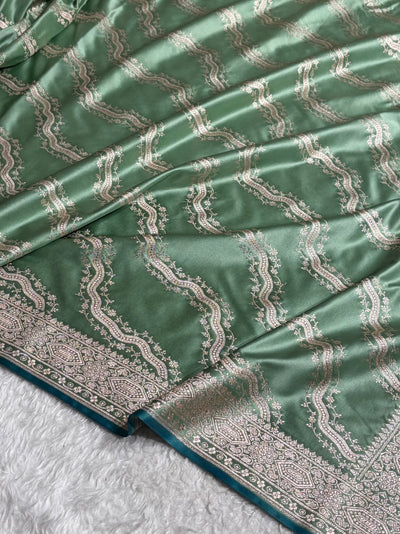 Banarasi Cross Pattern in Sea Green Shades Floral Mashru Silk Saree MCS93