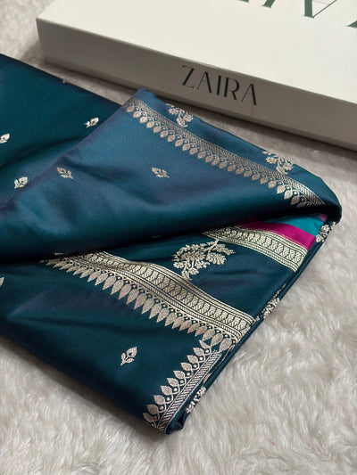 Peacock Shade With Booti Pattern Mashru Silk Saree