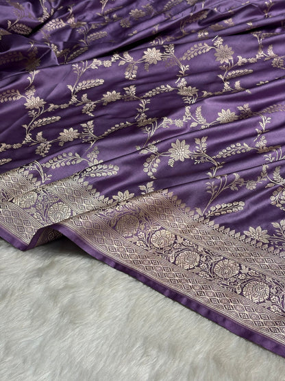 Lavender Banarasi Jaal Mashru Silk Saree MS23