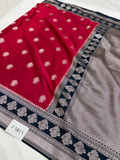 Red / German Blue Contrast Shade With Booti Pattern Mashru Silk Saree