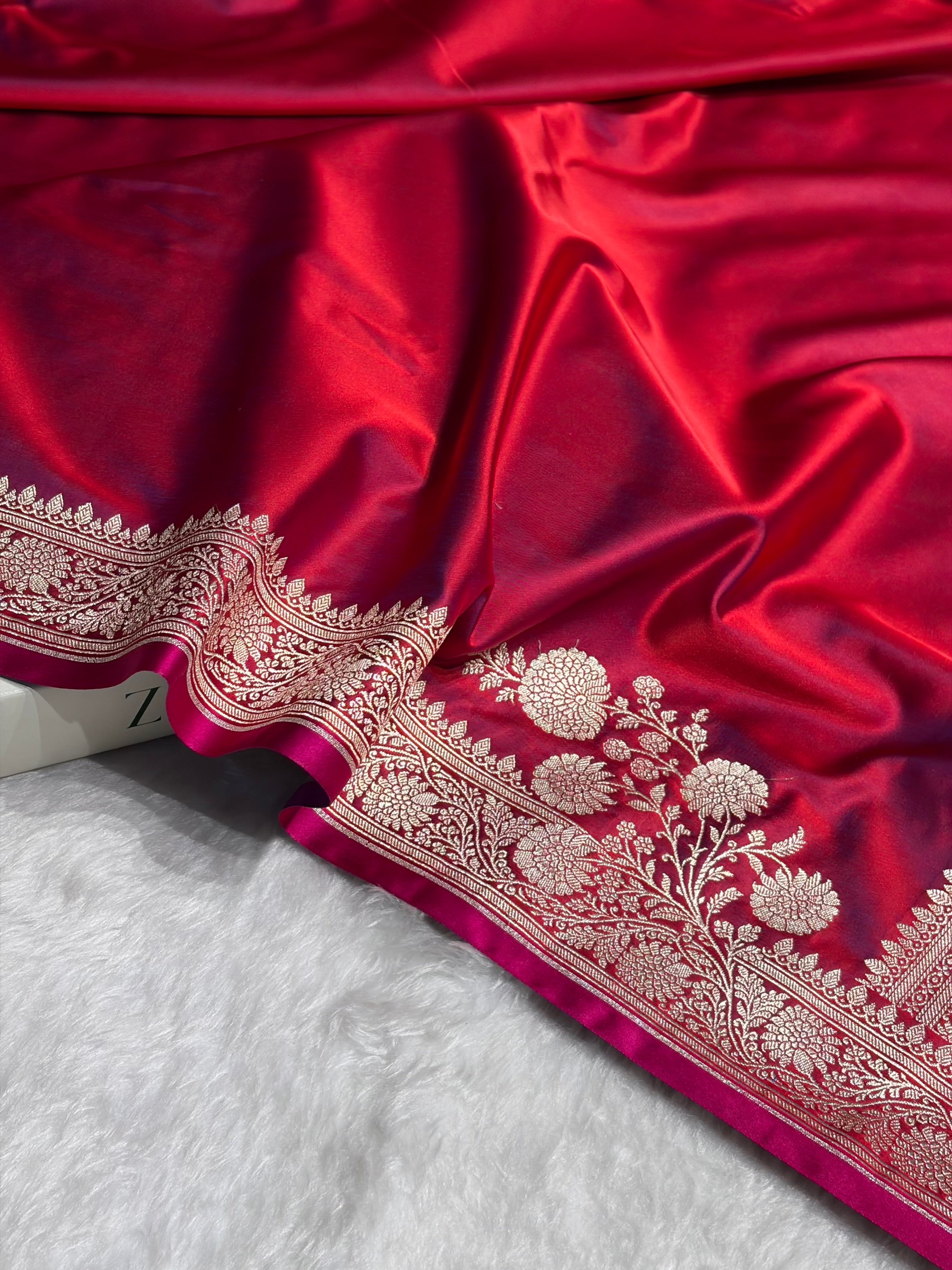 Reddish Magenta Shades Floral Border Mashru Silk Saree MSM-62