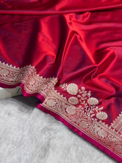 Reddish Magenta Shades Floral Border Mashru Silk Saree MSM-62