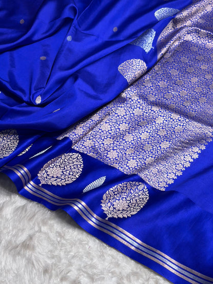 Royal Blue Shades Handwoven Pure Raw Paper Katan Silk RM-64