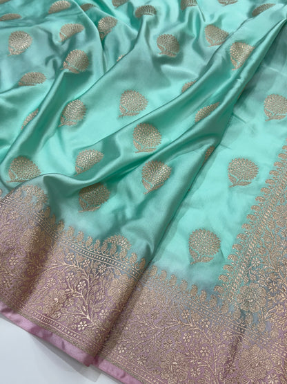 SeaGreen -BlushPink Combination Mashru Satin Booti