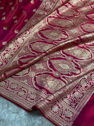 Cross Magenta Shades Booti Pattern Banarasi Satin Silk Saree SS58