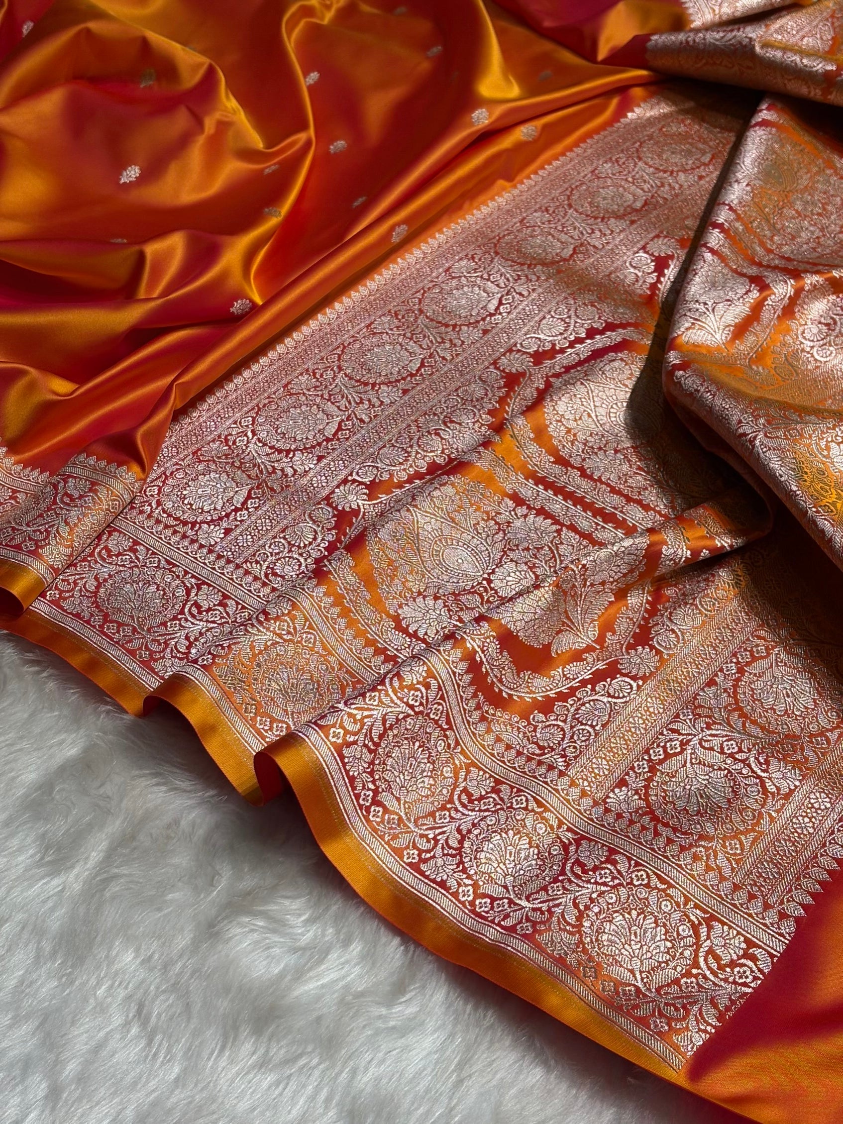 Fire Gold Floral Boota With Floral Border Mashru Silk Saree MSM-81