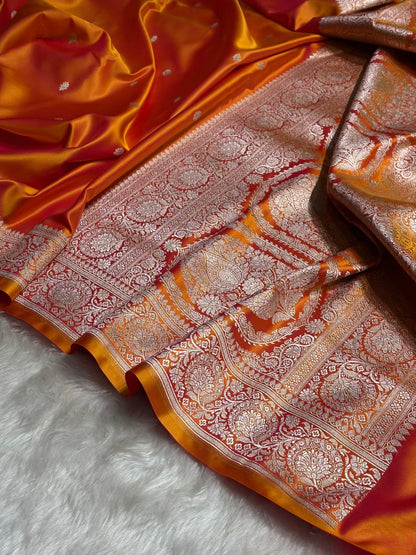 Fire Gold Floral Boota With Floral Border Mashru Silk Saree MSM-81
