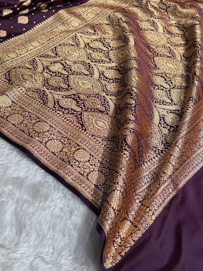 Dark Wine Unique Boota Pattern Satin Katan Silk Saree SK69