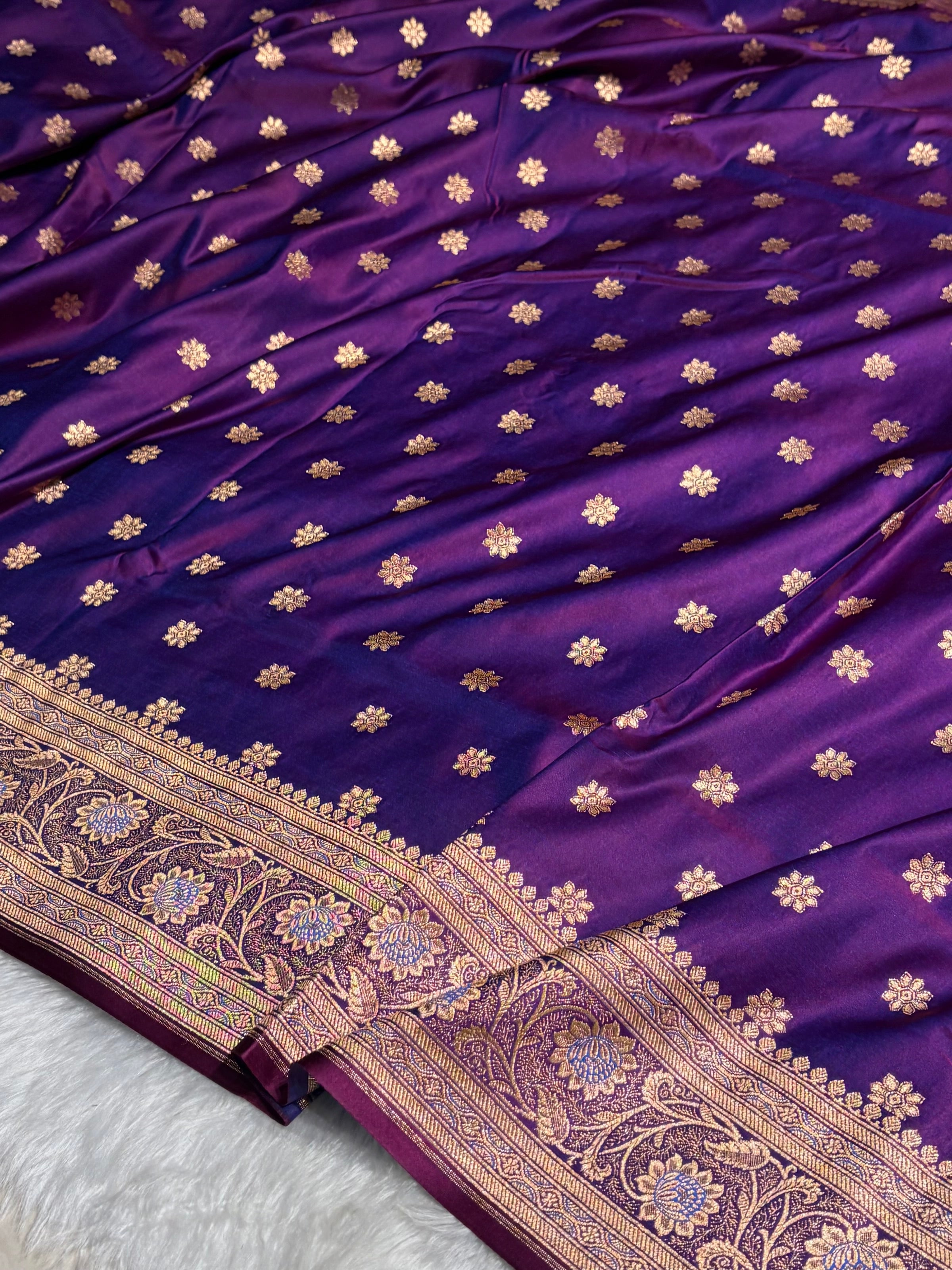 Cross Purple Booti Katan Silk saree
