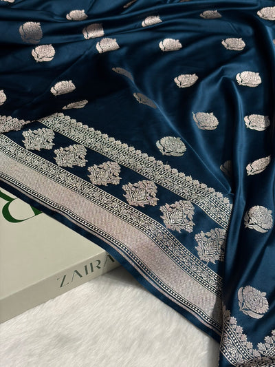 German Blue Boota Motif Mashru Silk Saree MCS43
