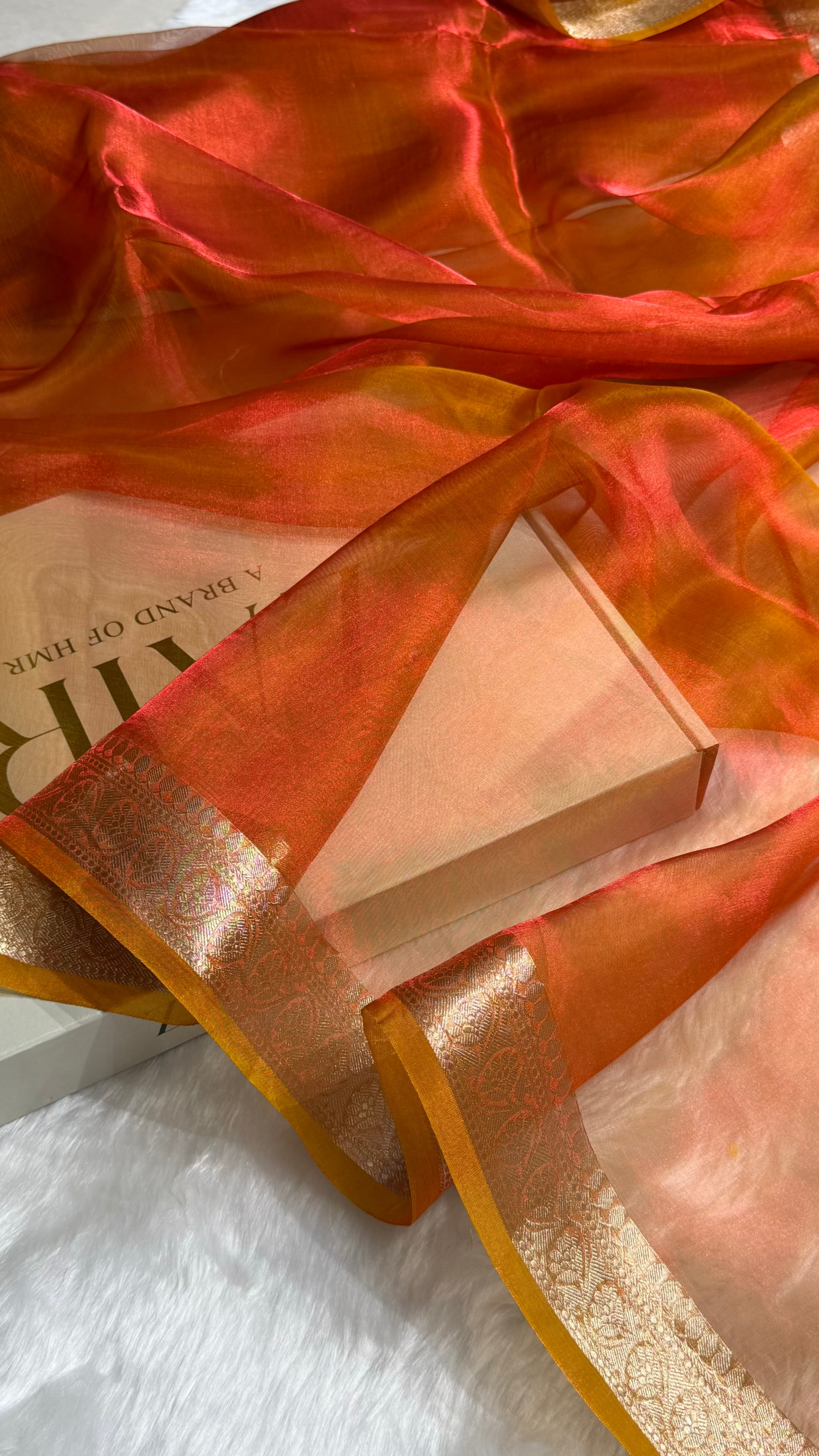 Orange Shades Pure Tissue Silk Saree with Brocade Blouse PT-09
