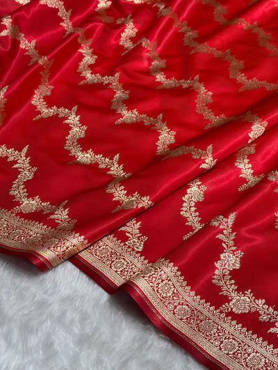 Red Shades Banarasi Satin Silk Saree with brocade blouse SS35